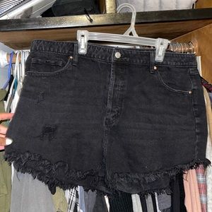 Black high rise frayed hem shorts